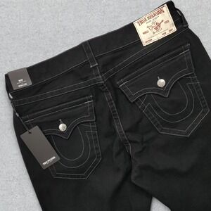 NEW True Religion Jeans Men's 34x30 Black Denim Ricky Flap Relaxed Straight Leg